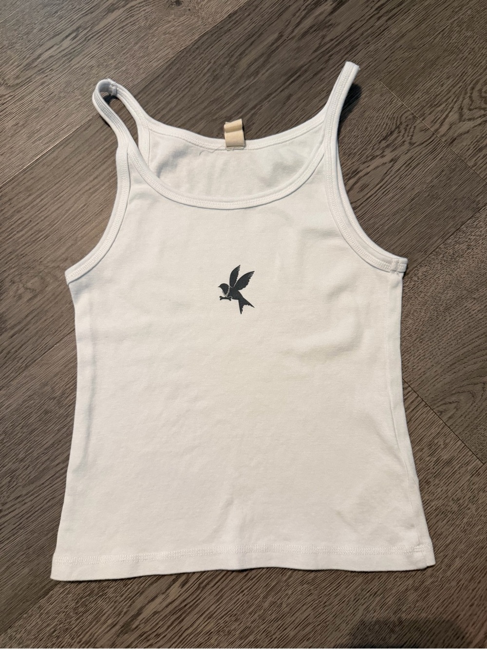 One Teaspoon White Ribbed Tank with Small Black Bird Logo